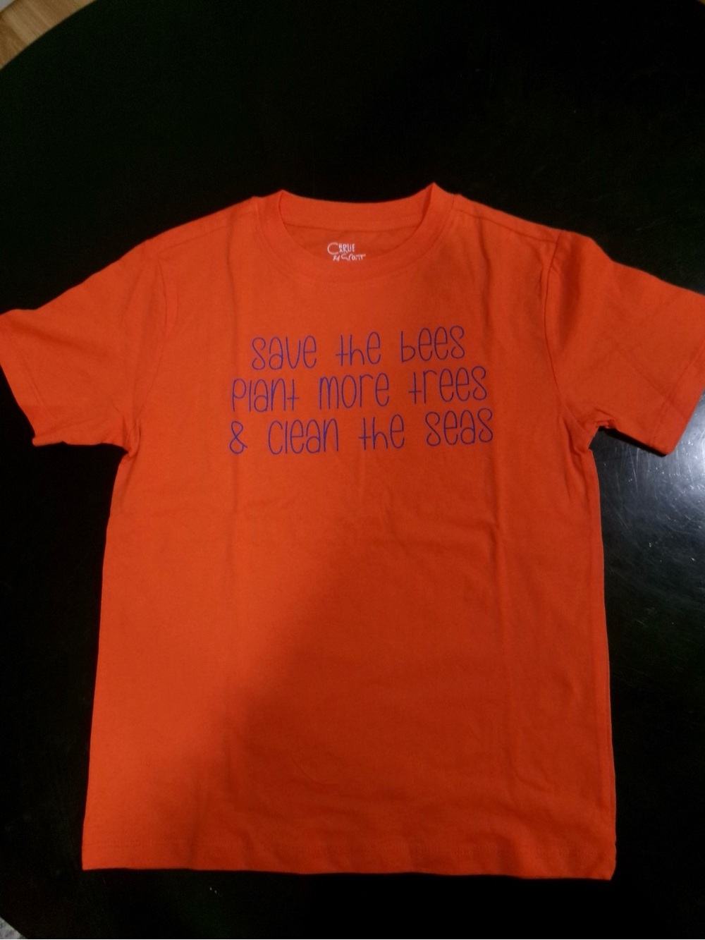 Orange Graphic Tee with Blue Slogan